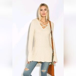 Free People The Andy Sweater Tunic In Natural Sz S MSRP $98